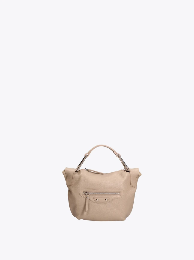 Modern Pebbled Leather Top Handle Handbag with Front Zip Pocket