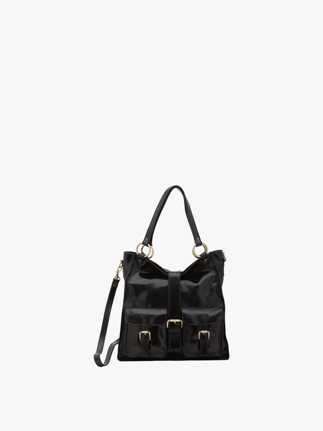 Classic Leather Tote Bag Featuring Front Buckle Pockets for Everyday Use