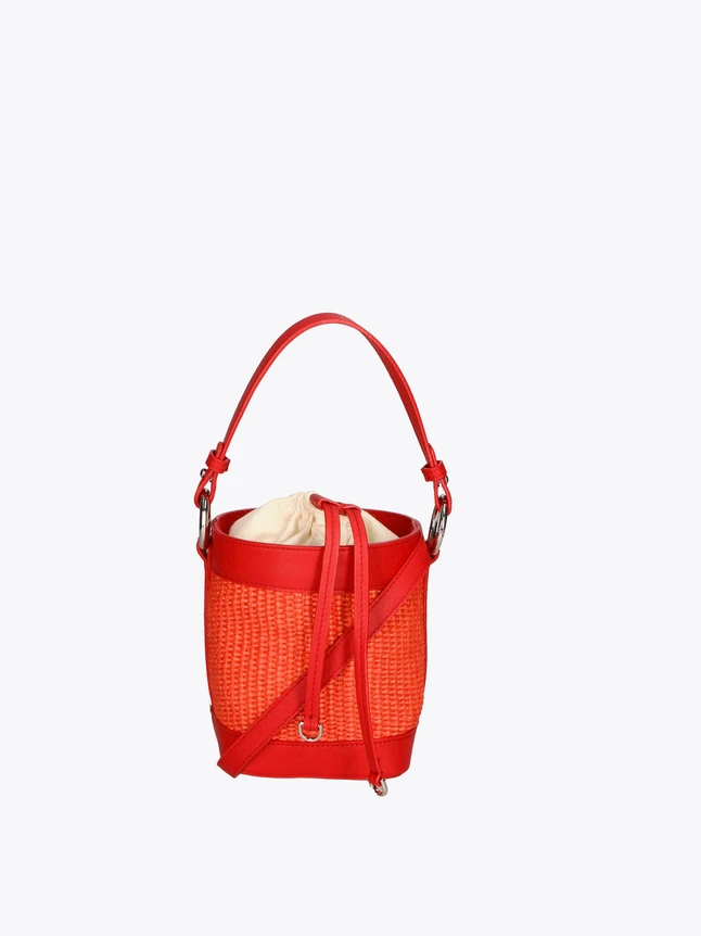 Woven Leather Bucket Bag with Top Handle and Shoulder Strap for Everyday Use