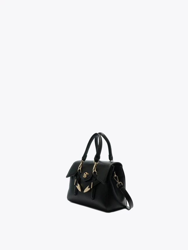 Chic Leather Convertible Handbag with Top Handle and Elegant Flap Details