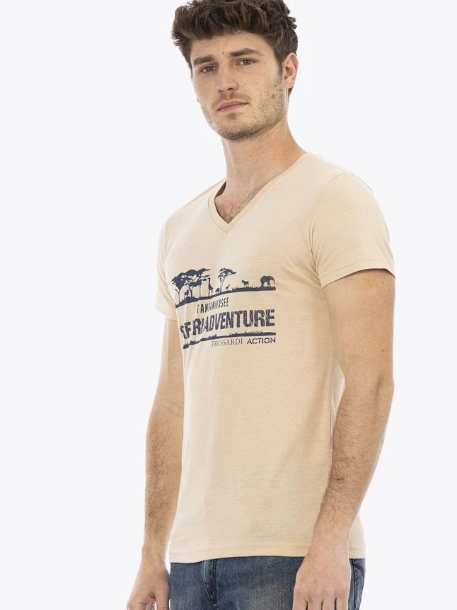 Graphic V Neck Cotton Tee for Casual Everyday Wear