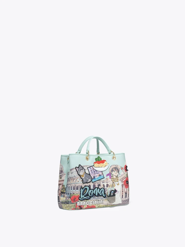 Whimsical Rome Graphic Handbag Top Handle Tote for Daily Fashion Statement