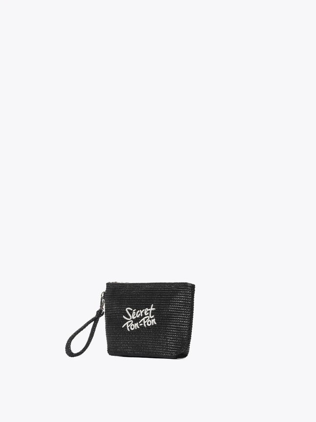 Secret Pon Pon Woven Raffia Wristlet Clutch Bag for Evening