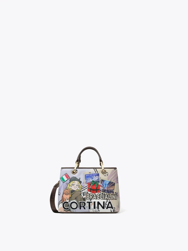 Playful Printed Top Handle Bag with Coated Canvas for Everyday Use