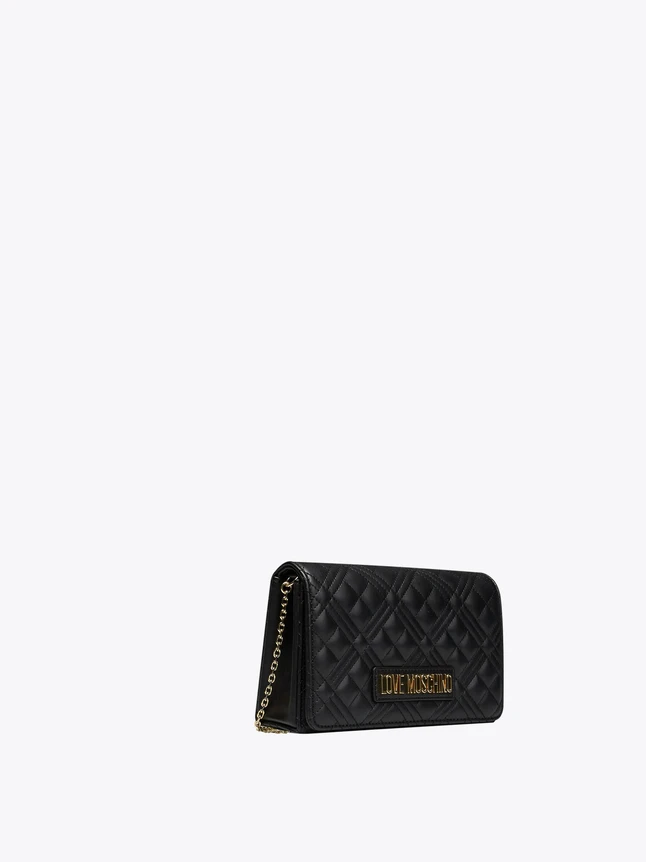 Quilted Leather Shoulder Bag with Chain Strap for Evening out