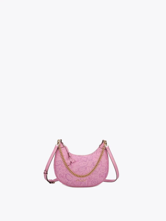 Leather Crescent Shoulder Bag with Chain Strap for Evening Out