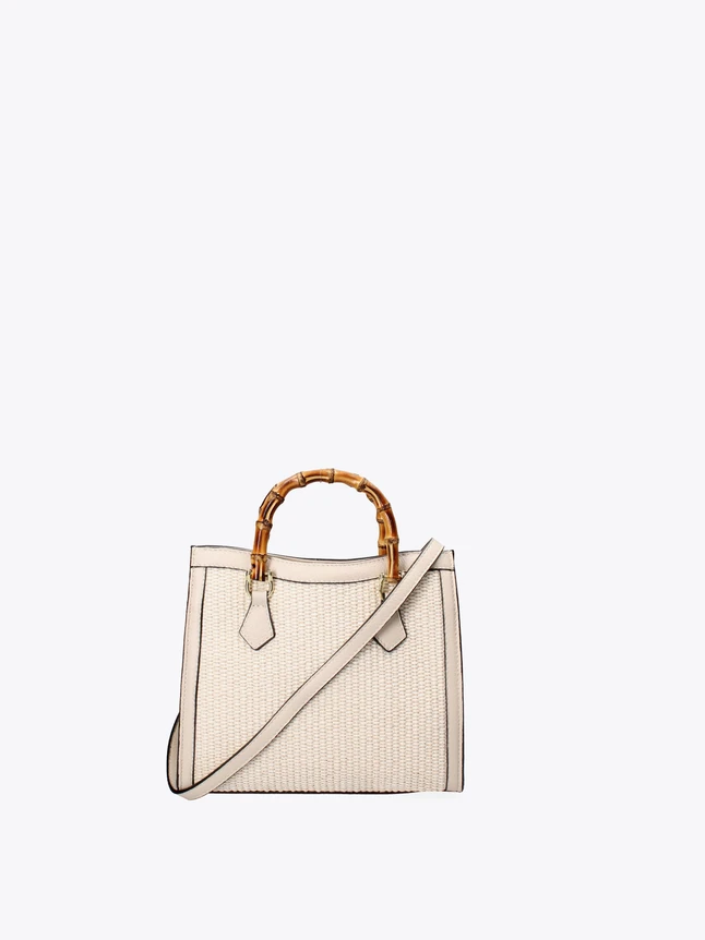 Chic Woven Tote Bag with Bamboo Handle for Everyday Use