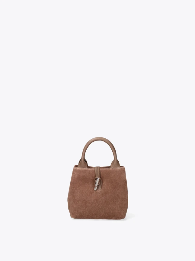Chic Suede Top Handle Handbag With Distinctive Toggle Closure For Elevated Style