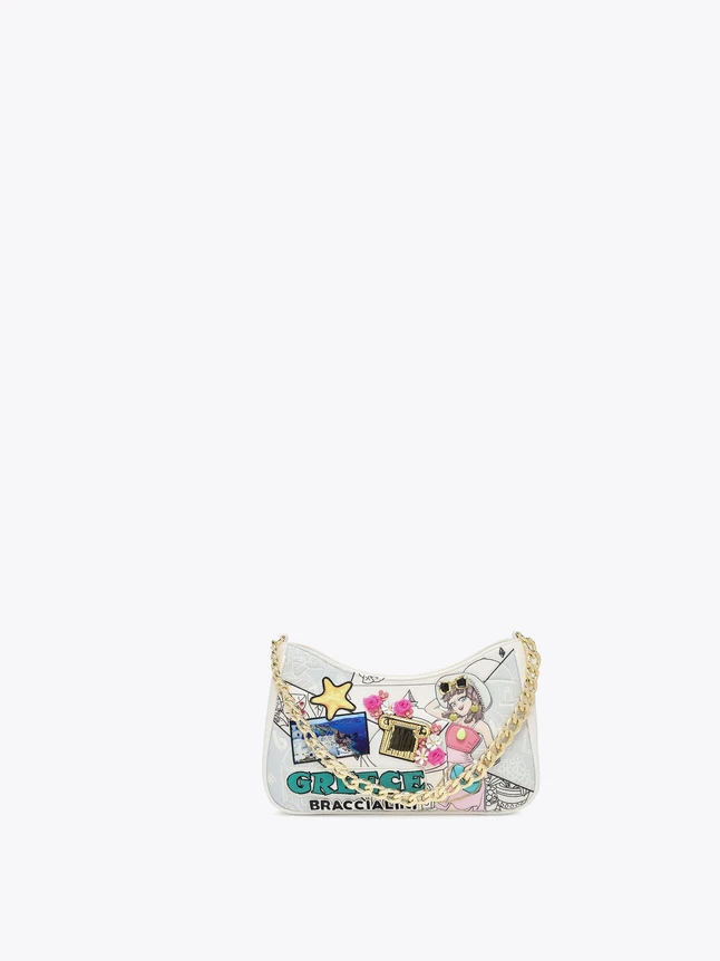 Grace Braccialini Cartoon Print Chain Strap Crossbody Bag Leather Everyday Use
