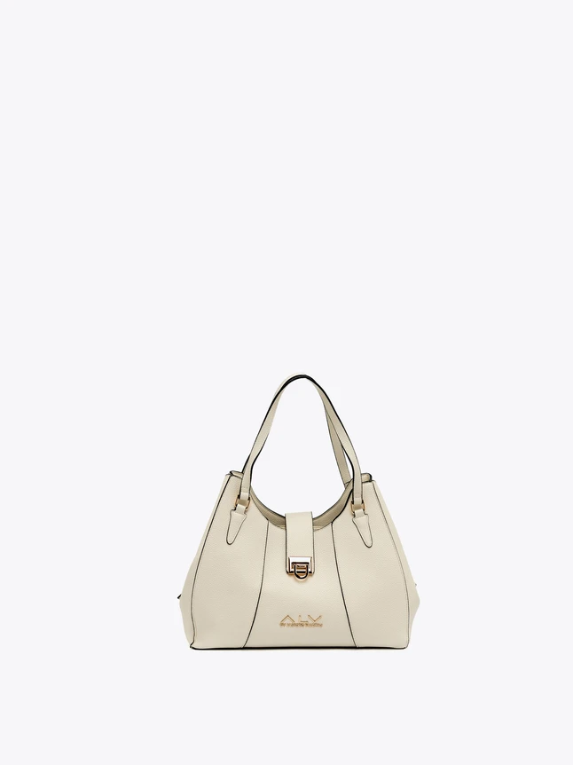 Chic Leather Shopper Bag With Turn Lock Flap And Top Handle Carry