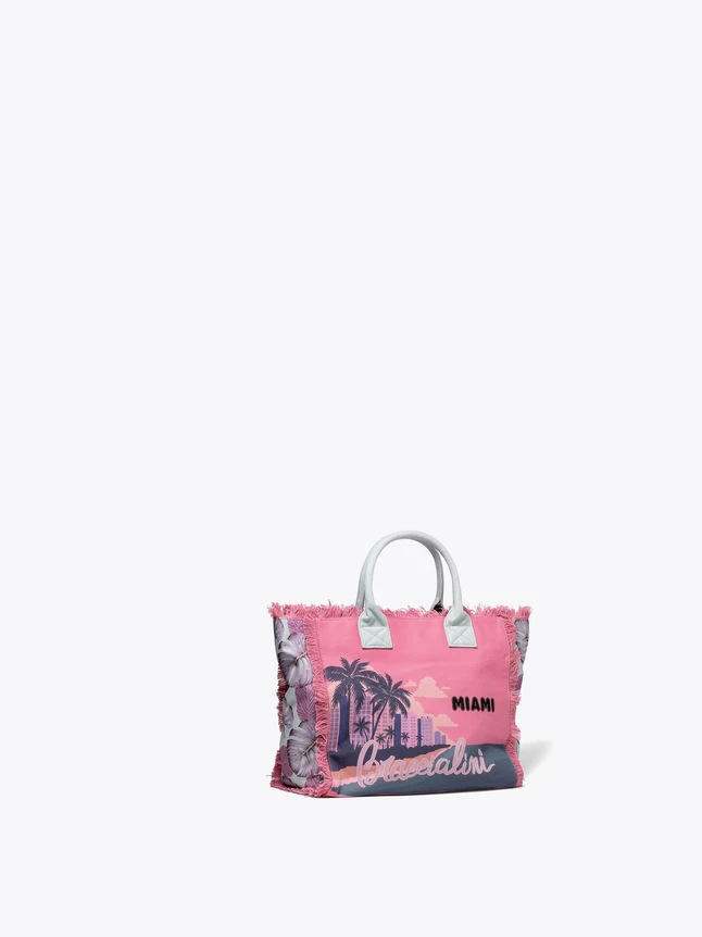 Capri Resort Canvas Tote Bag Fringed Edge Lemon Print Handbag