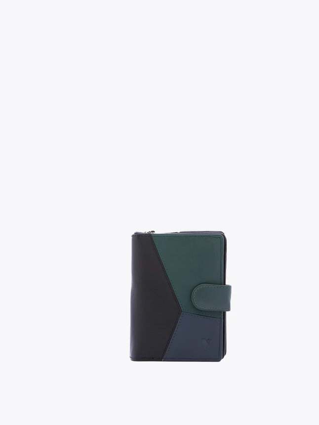 Geometric Patchwork Leather Wallet Compact for Everyday Carry