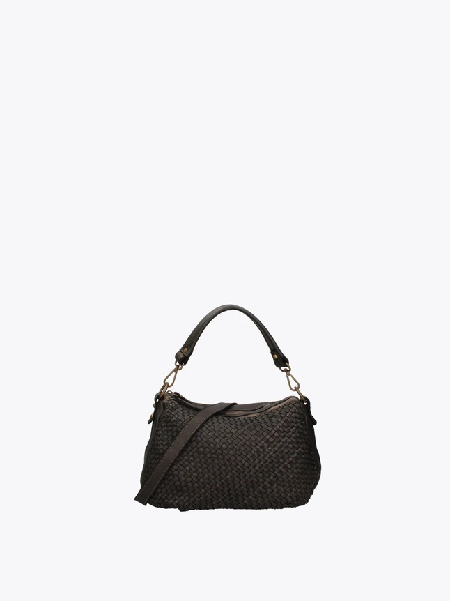 Woven Leather Satchel Handbag with Top Handle And Crossbody Strap