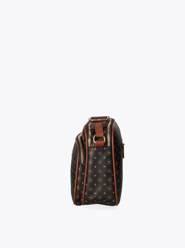 Monogram Pattern Vegan Leather Crossbody Bag Multi Compartment for Versatile Use