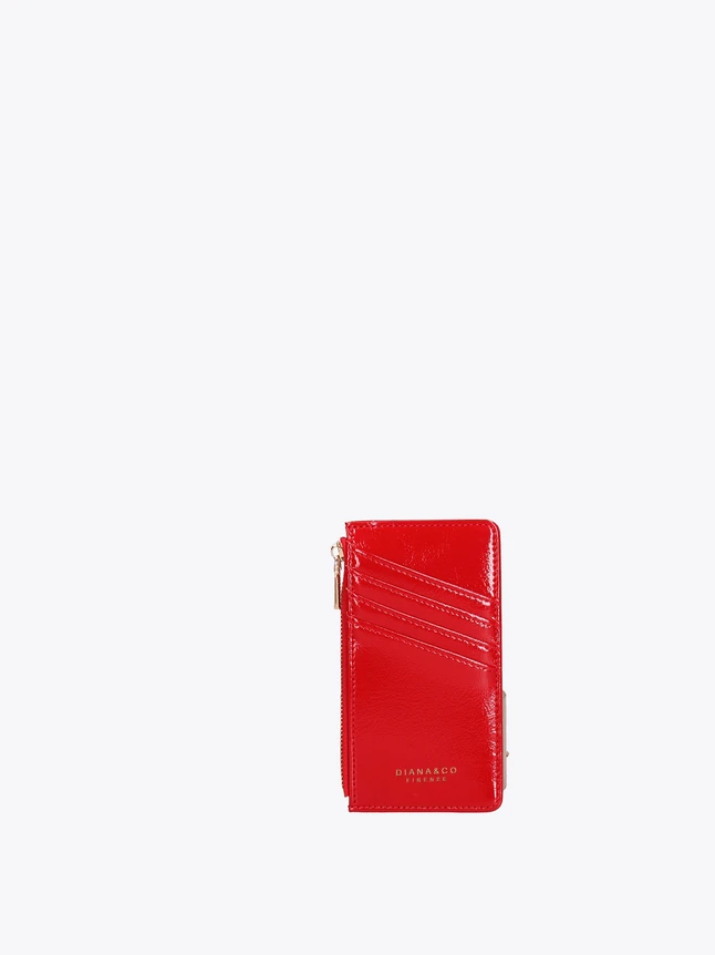 Elegant Patent Leather Card Holder With Zip Pocket For Modern Essentials