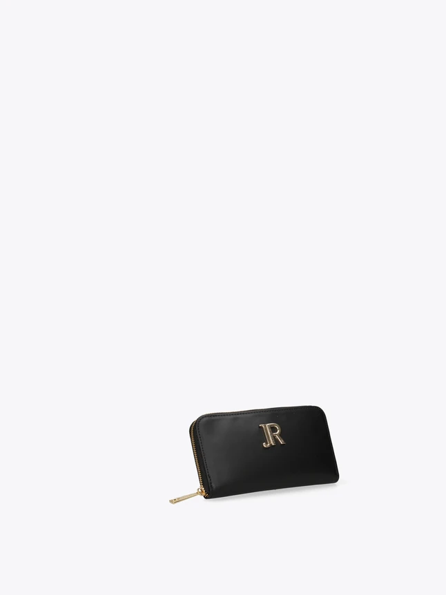 Elegant Leather Zip Around Wallet with Monogram And Gold Tone Hardware