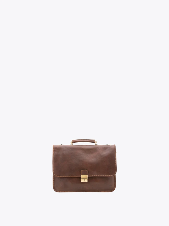 Leather Flapover Briefcase for Work