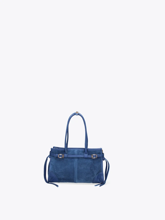 Effortless Suede Bucket Shoulder Bag With Leather Trim For Daily Sophistication
