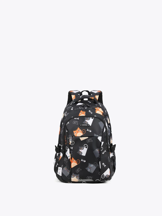 Casual Nylon Backpacks for School Cat Print