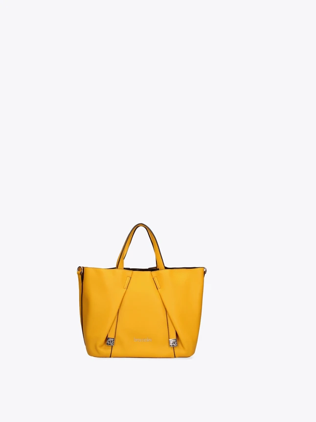 Leather Tote Bag with Top Handles and Front Strap Detailing for Everyday Use