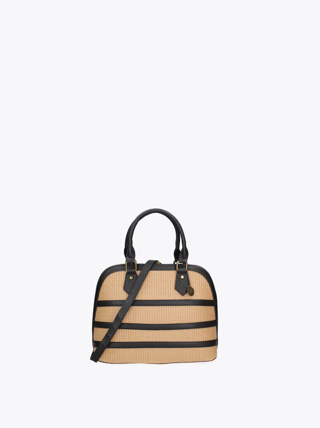 Woven Raffia Top Handle Satchel Bag with Leather Trim for Everyday Use