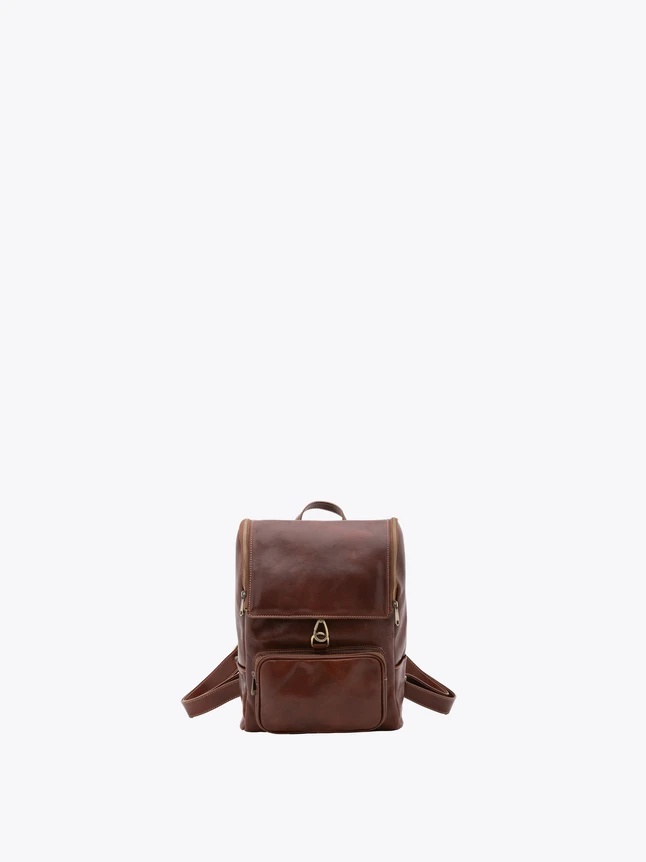 Leather Backpack Flap Front Minimalist for Daily Use
