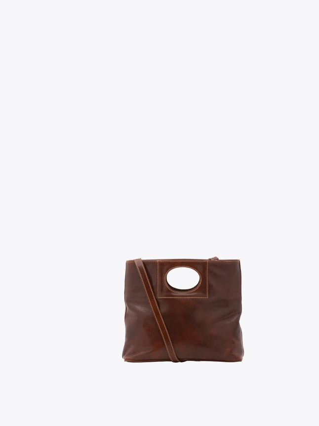 Leather Crossbody Bag with Circular Cutout Handle for Everyday Use