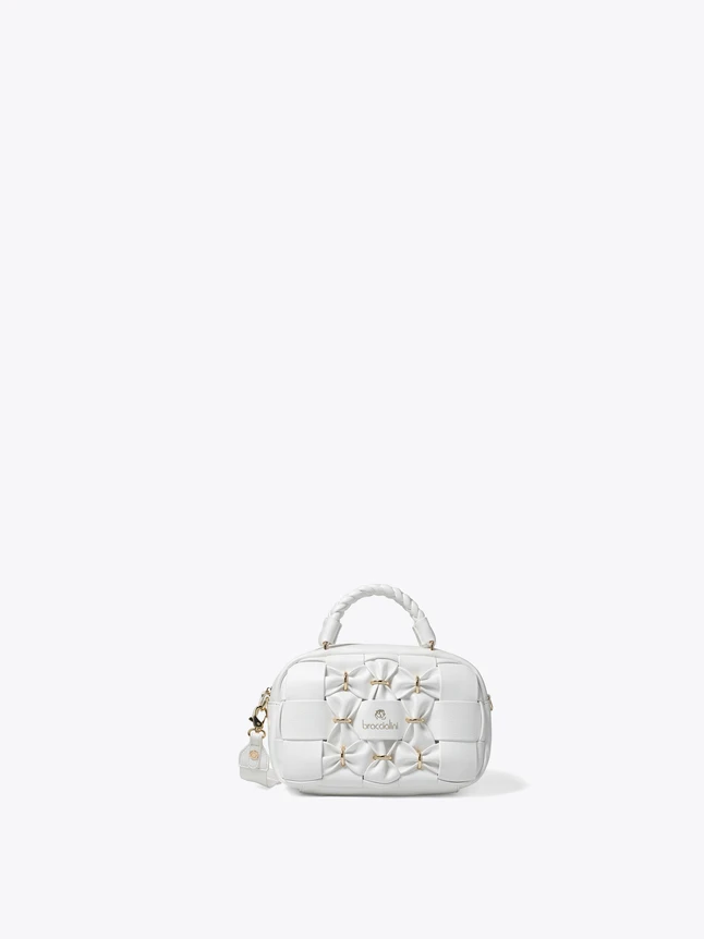 Elegant Leather Handbag With Braided Handle And Intricate Knotted Front