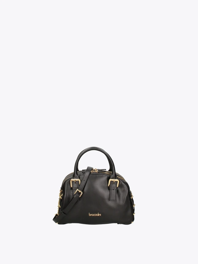 Dome Satchel Bag Leather with Top Handle And Removable Shoulder Strap