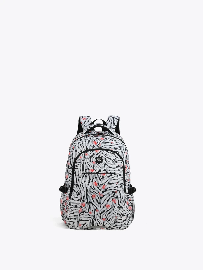 Patterned Nylon Backpack for School Laptop Compartment