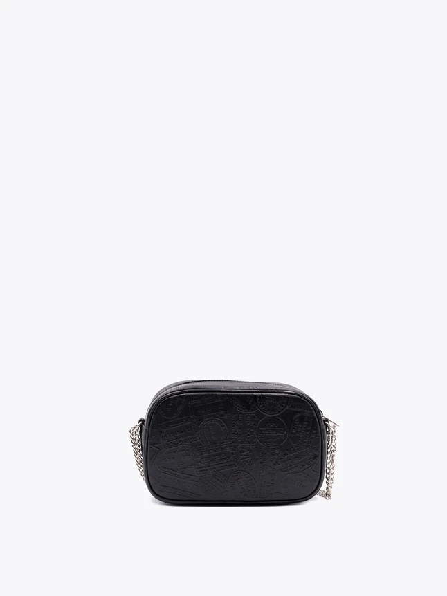 Iconic Embossed Faux Leather Camera Crossbody Bag With Chain Detail
