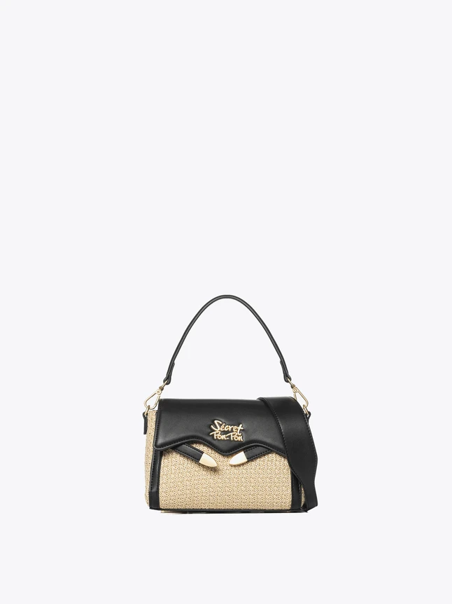 Quirky Woven And Faux Leather Crossbody Bag with Signature Accent Flap
