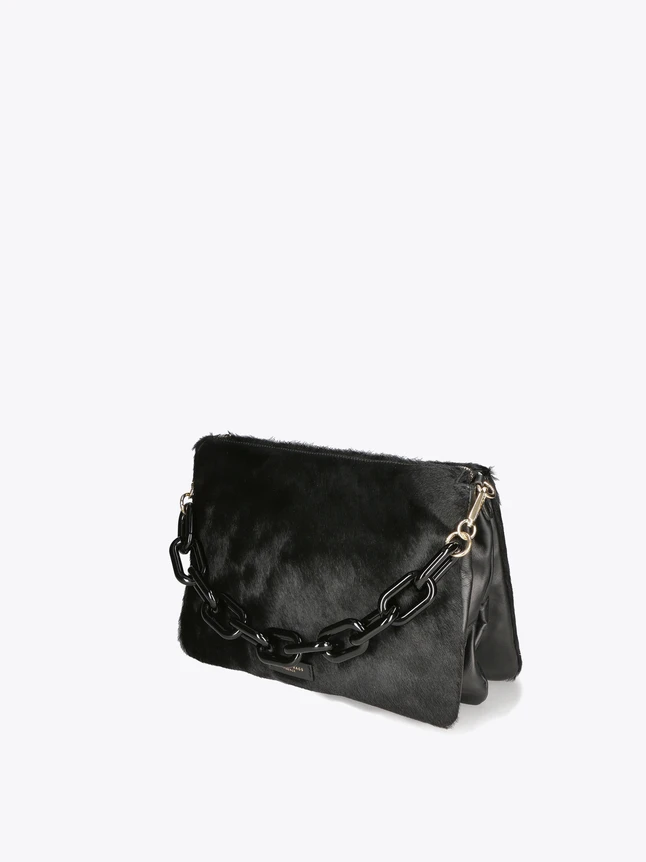 Faux Shearling Chain Crossbody Bag for Evening Outings