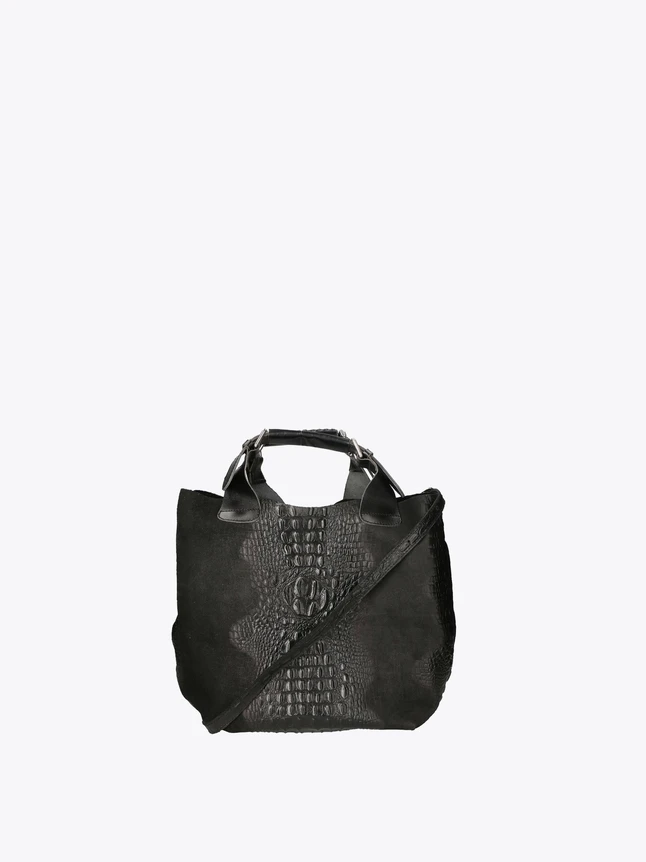 Crocodile Textured Tote Bag with Top Handles And Crossbody Strap