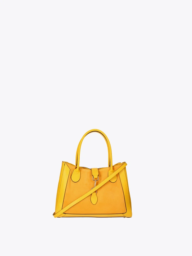 Classic Leather Satchel Handbag with Detachable Shoulder Strap for Office Use