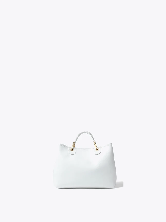 Chic Smooth Leather Tote Handbag with Gold Tone Details for Versatile Use