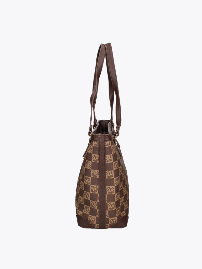 Monogram Print Coated Canvas Carryall Shoulder Bag With Vegan Leather Accents