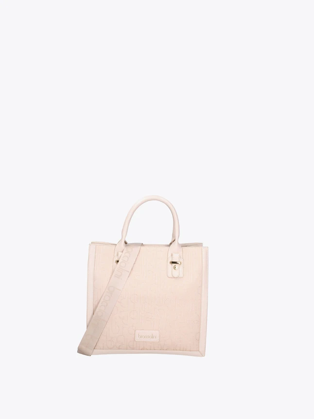 Monogram Canvas Tote Bag with Leather Trim for Daily Use
