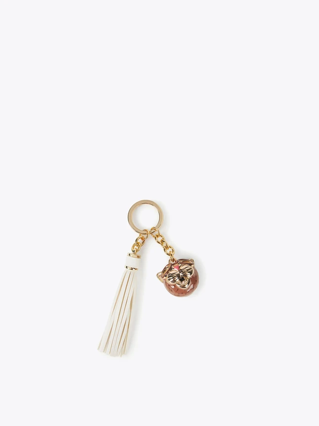 Chic Leather Tassel Keyring With Pet Charm Luxurious Bag Accessory