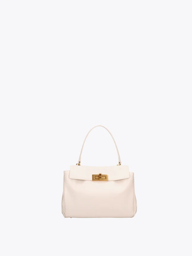 Classic Leather Top Handle Shoulder Bag With Turn Lock Fastening