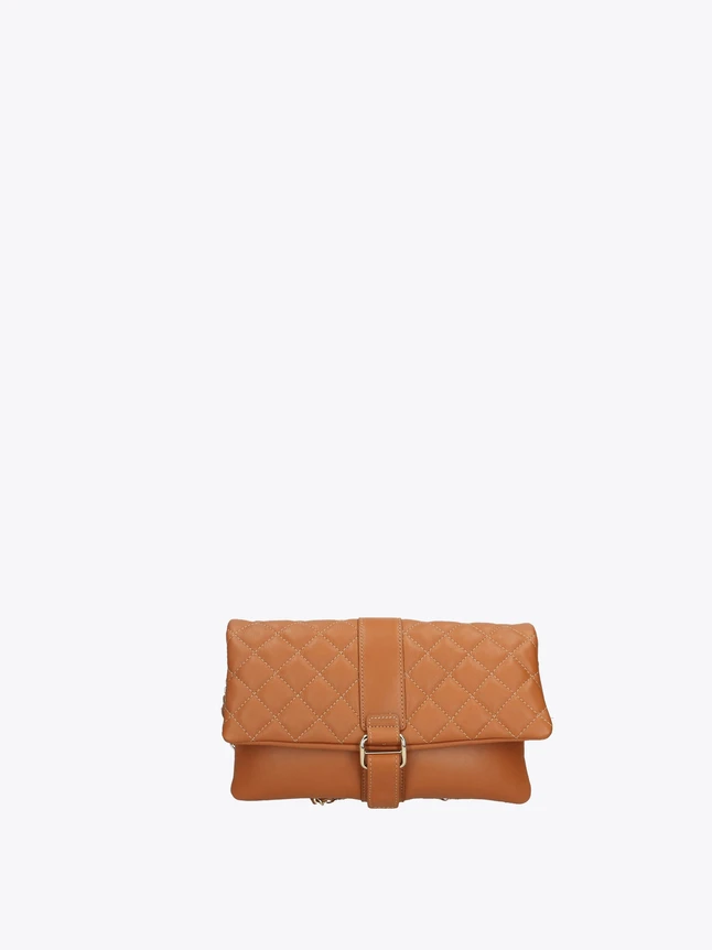 Quilted Leather Clutch Bag Belted Flap for Evening Essentials