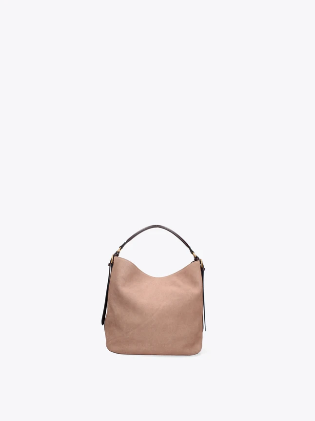Suede Hobo Shoulder Bag with Stud Embellishment and Leather Trim for Everyday Chic