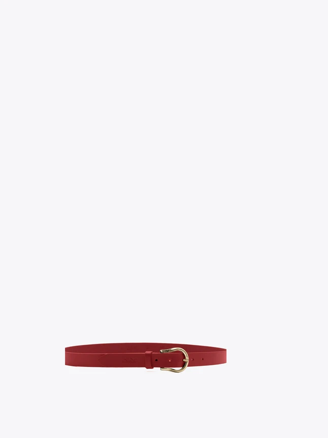 Refined Thin Leather Belt with Polished Gold Tone Buckle Accessory