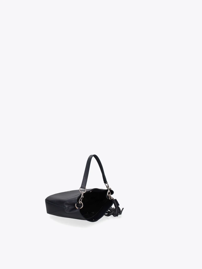 Pebbled Leather Hobo Shoulder Bag With Tassel Detail For Daily Carry