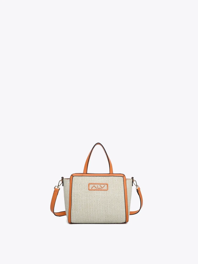 Casual Woven Straw Satchel Bag with Leather Trim for Everyday Use