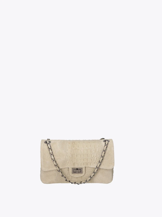 Flap Crossbody Bag with Crocodile Embossed Leather Chain Strap for Evening
