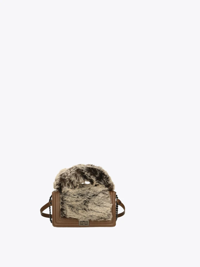 Chic Faux Fur Trim Leather Handbag for Evening Party