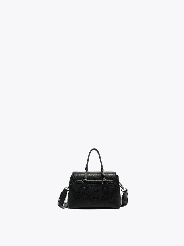 Chic Pebbled Leather Top Handle Flap Crossbody Bag with Buckle Detailing