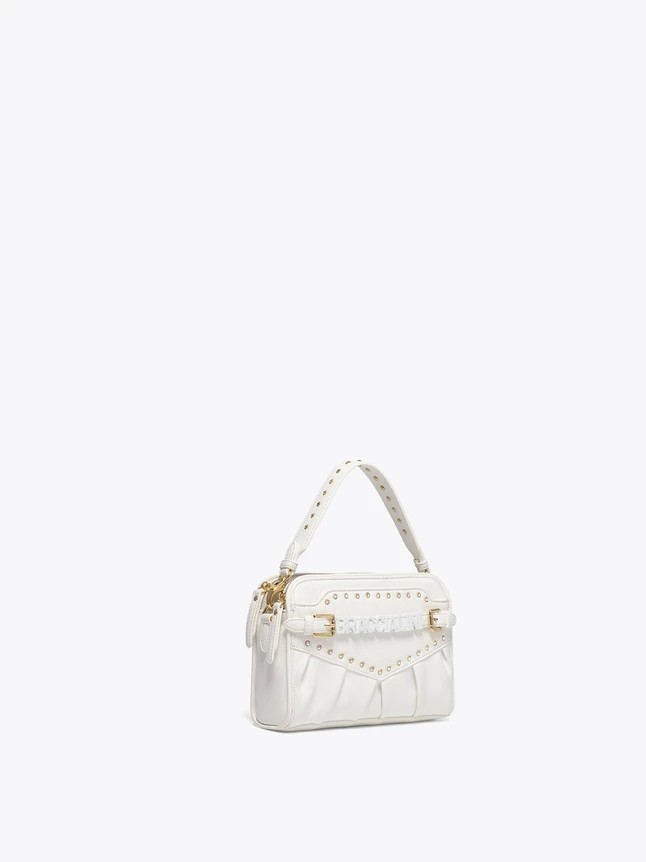 Leather Satchel Bag with Studded Pleats for Evening