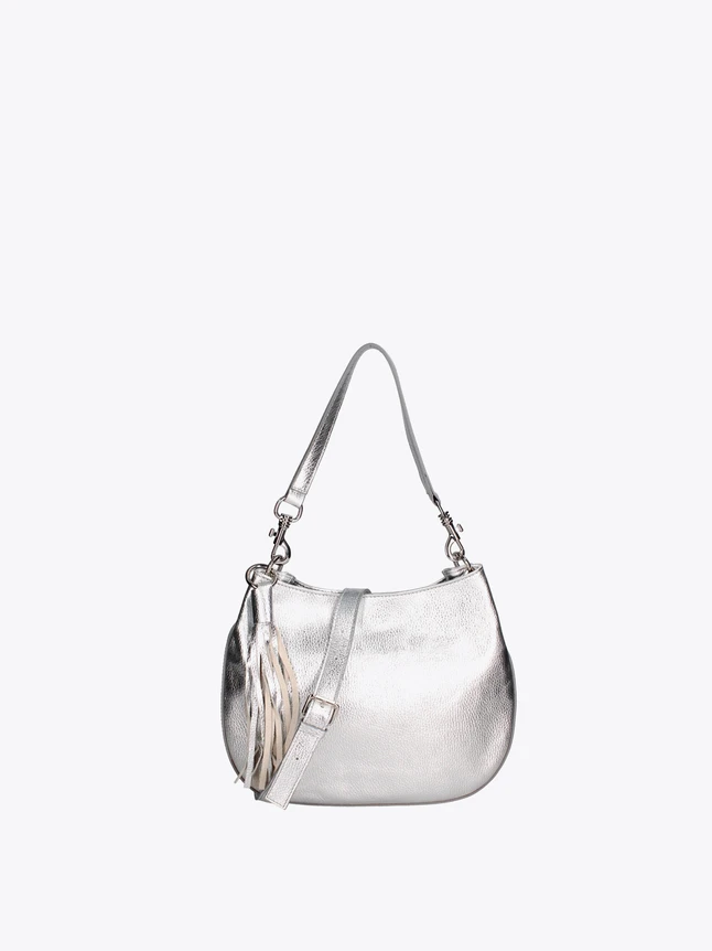 Metallic Leather Hobo Bag with Tassel Fringe for Daily Use